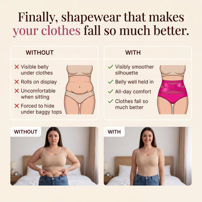Lindalia High-Waist Sculpt Shaping Brief, shapewear that makes your clothes fall better, without and with