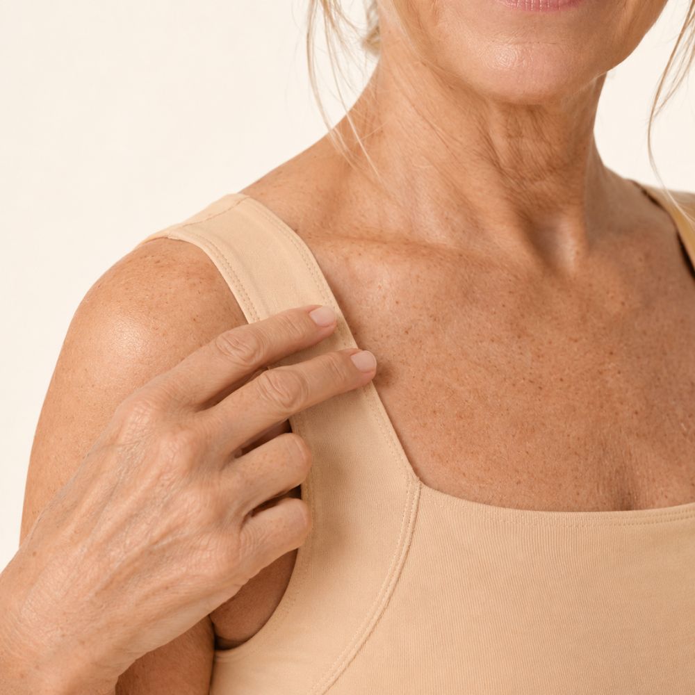 Lindalia built-in bra shaper tank, soft wide strap detail