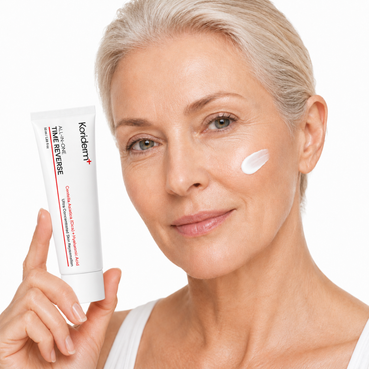 Lindalia Time Reverse All-In-One Anti-Aging Cream, applied for bright, youthful skin