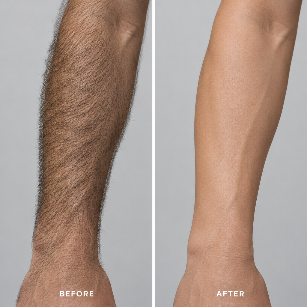 Outer forearm hair before and after