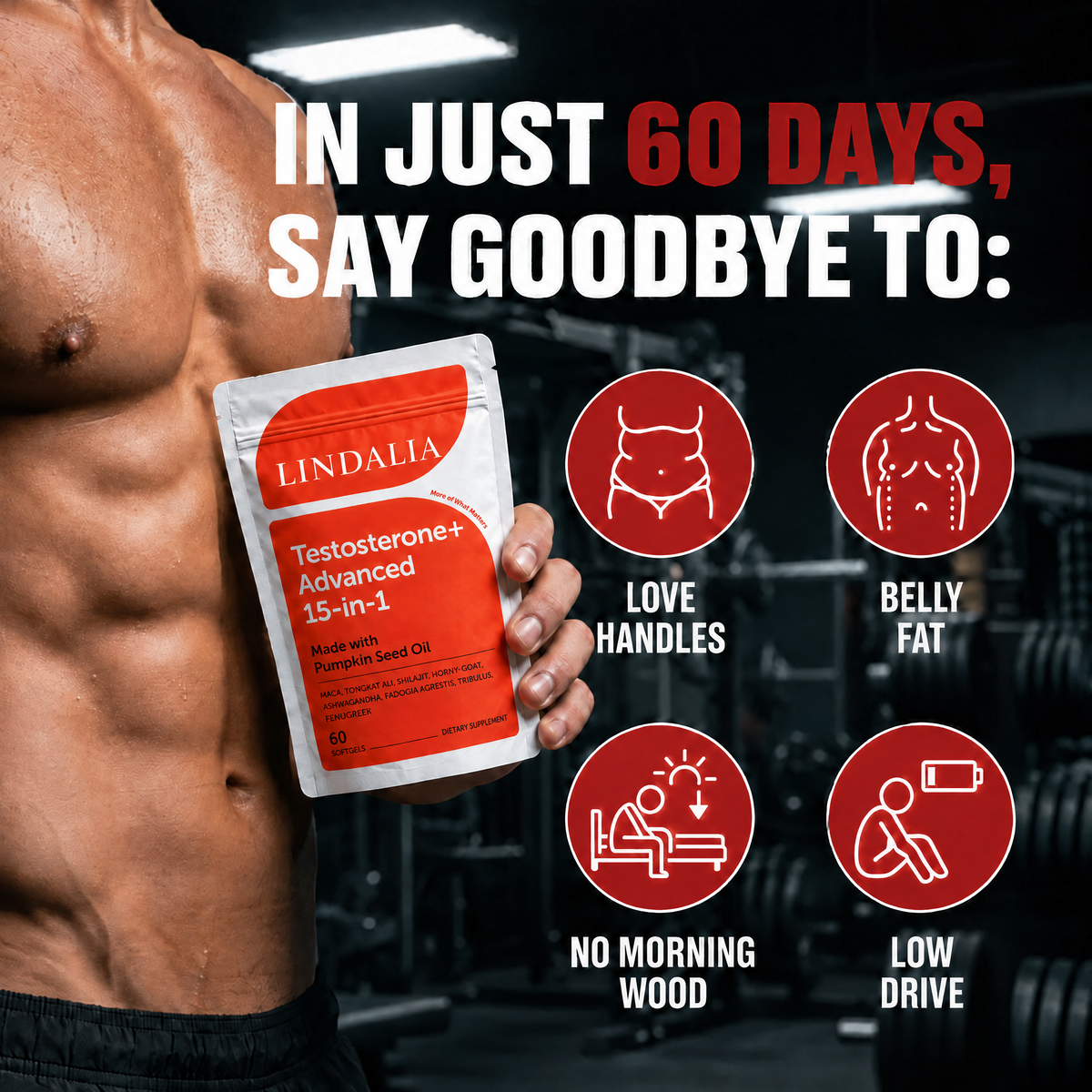 Lindalia Testosterone+ Advanced 15-in-1 Softgels