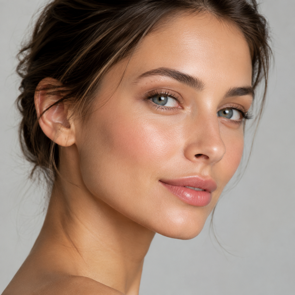 Face after lymphatic drainage, de-puffed