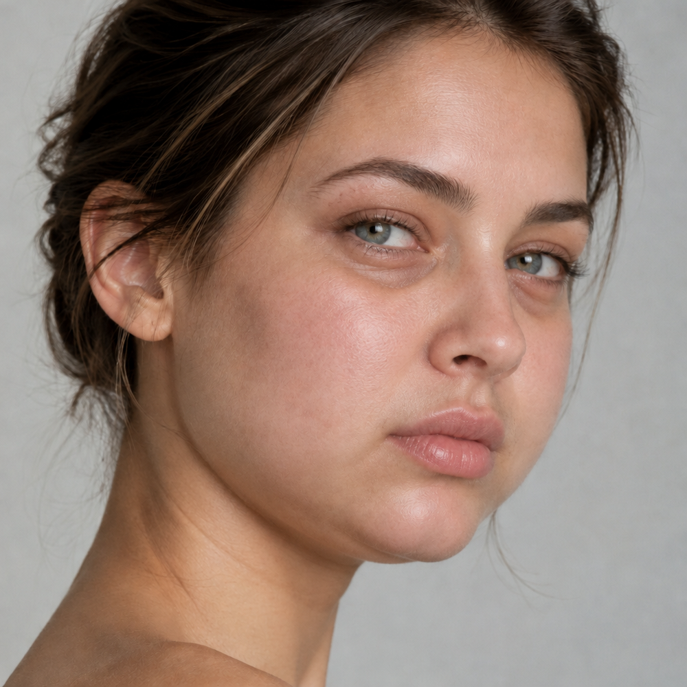 Face before lymphatic drainage, puffy