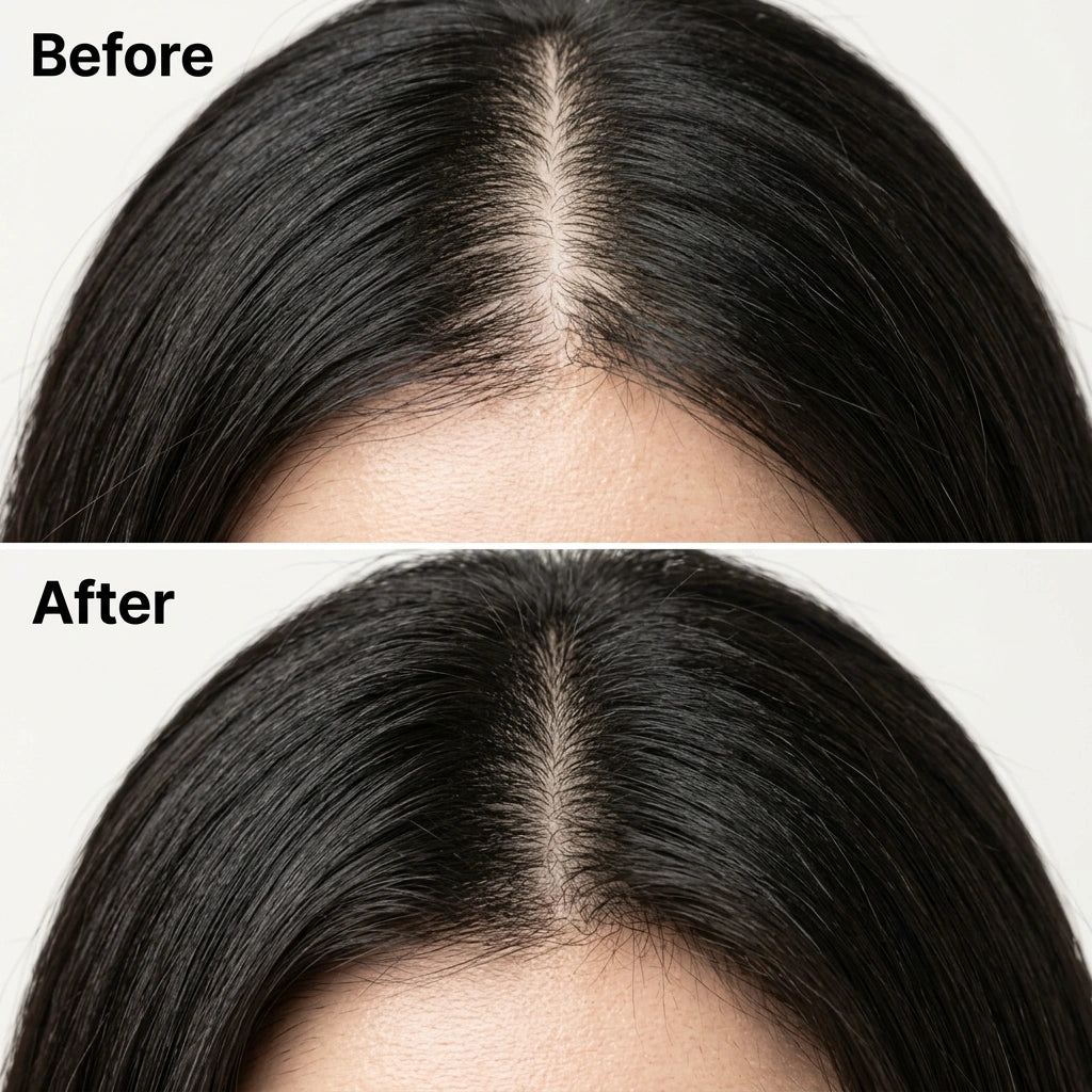 Lindalia Korean Scalp Revival Bar, before and after at the part line